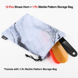Cosmos 12 Pcs Shoes Horn Plastic Travel Shoehorn 6.3'' Shoe Easy-Slip Shoes Horns for Men Women Shoes Boots, with Marble Pattern Drawstring Pouch Bag
