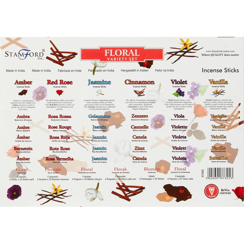 Stamford 37325 Floral Variety Set Incense 6 Packs x 20