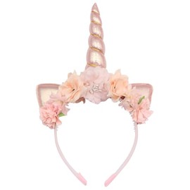 Awyjcas Cosplay Unicorn Horn Floral Headband Glitter Ears Head Bands Boy for Girls Party Birthday (Gold)