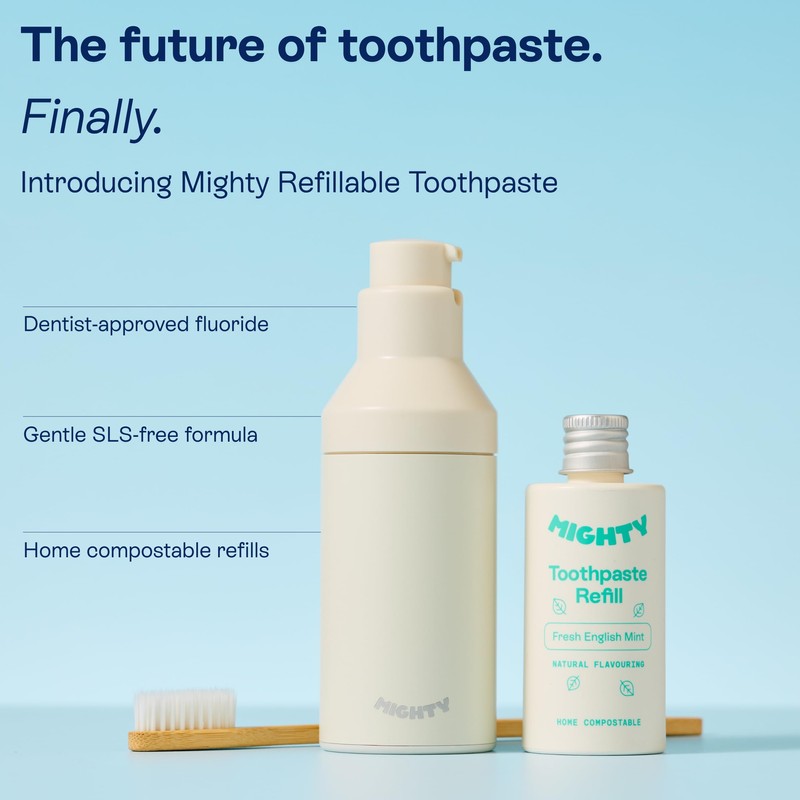 Mighty Refillable Toothpaste Starter Kit, Sandstone Dispenser 50ml