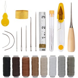 YEQIN Upholstery Repair Kit 29-Pack, Leather Craft Tool Kit Include Leather Hand Sewing Needles, Canvas Thread and Needles, Sewing Awl, Tape Measure, Large-Eye Stitching Needles for Leather Repair