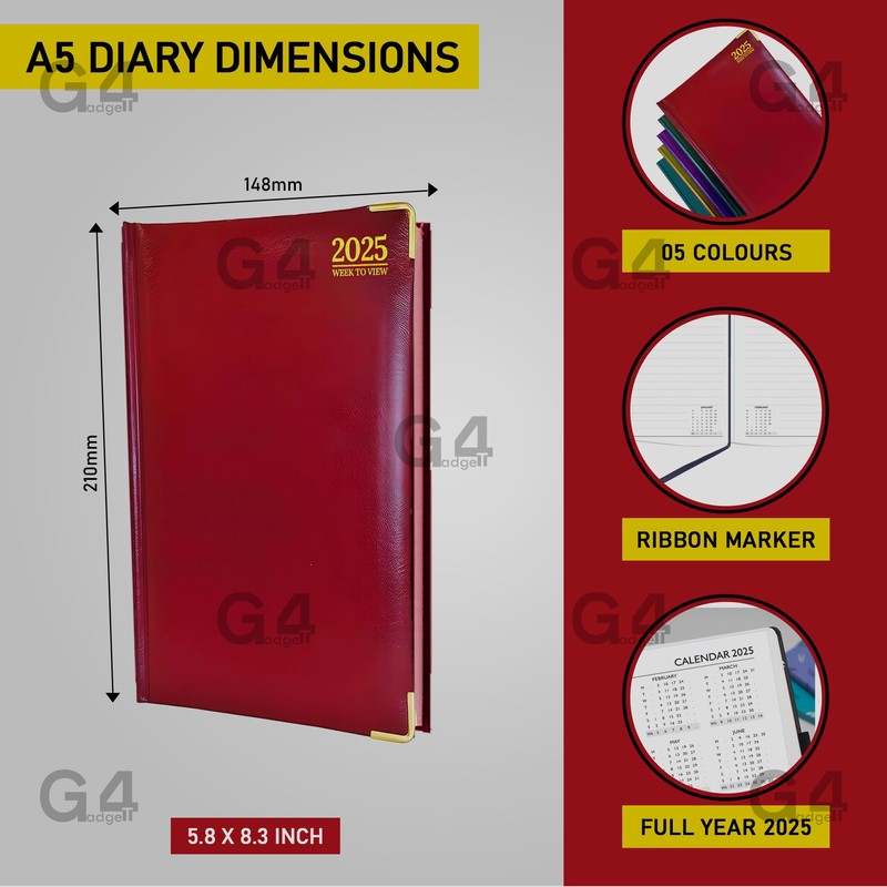 Luxury 2025 Week to View Diary Hardback Cover 80GSM Paper