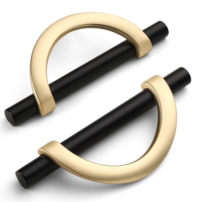 Amerdeco 10 Pack Black Brushed Gold Cabinet Pulls 5 Inch(128MM)