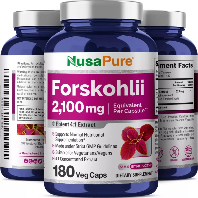 NusaPure Forskolin 2100mg Per Veggie Caps - 180 Capsules (Non-GMO