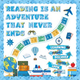 Reading Travel Bulletin Board Decorations Set Blue Reading is an Adventure Bulletin Board Classroom Decorations Motivational Signpost Paper Cutouts for Back to School Library Chalkboard Wall Decor