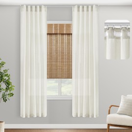 PANELSBURG Semi Sheer Living Room Farmhouse Style Curtains 72 Inches Long Off White Linen Curtains,Light Filtering Curtains for Living Room 72 Inch Length 2 Panels Set Back Tab/Rod Pocket