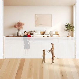 48" Tall X 135" Extra Wide Retractable Gates for Large Openings, Tall Baby Gates for Doorways Extra Tall Dog Gates Long Mesh Pet Gate Large Child Gate- Upgraded Height to Prevent Jumping Over, White