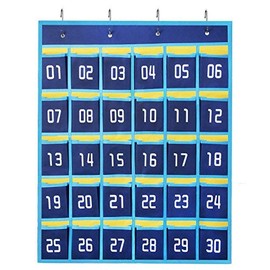 Numbered Classroom Organizer Pocket Chart Cell Phones Holder Wall Door Hanging Storage Bag (Blue, 1 Pack)