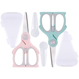 Baby Food Scissors Kicthen Shears,Portable Healthy Cute Kids Scissors Stainless Steel Scissors with Safety Lock and Storage Case - Ideal for Cutting Meat, Chicken, Vegetables, and Fruits (2Pack)