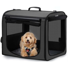 Dog Car Carrier Light Weight, 24×17.7×20.5in Dog Carrier for Cars Easy to Assemble, Dog Cars Crate Portable and Breathable, Foldable Pet Carrier for Outing, Dogs Travel Crate with Curtain Dark Gray