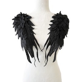 PEPPERLONELY1 Pair Embroidery Angel Wing Applique Sewing Flower Collar Patch for Wedding Party Gown Bridal Dress Clothes DIY Crafts, 16 x 5 Inches, Black