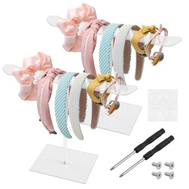 Pack of 2 Acrylic Headband Holder, Acrylic Stand Hair Scrunchie Storage, Transparent Acrylic Headband Stand for Hair Clips Storage, Sturdy Stand with Non-Slip Feet, Hair Band Holder for Girls