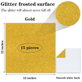 Twavang 15 Sheets Gold Glitter Cardstock Paper 12''x 12'', 250GSM/92lb Premium Sparkly Paper for Scrapbook, Invitations, Graduation Cap DIY Projects, Party Decoration