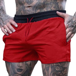 Men's 4" Inseam Running Shorts with Zipper Pocket Without Lining Red M