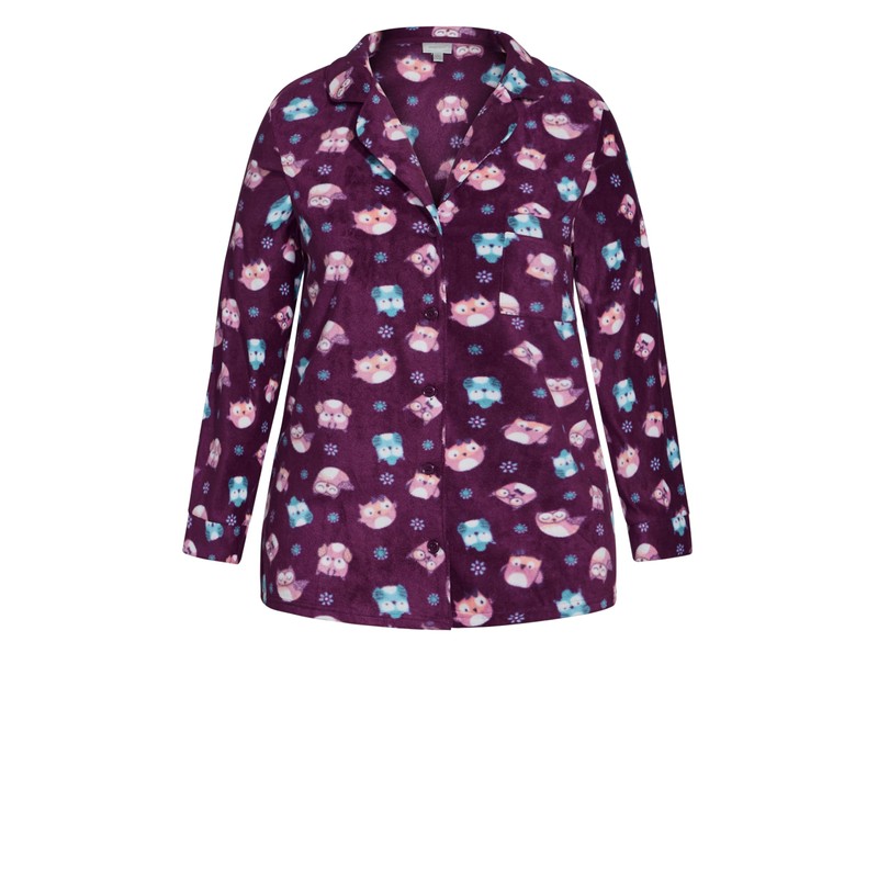 City Chic Women's Plus Size Button Sleep Top, Owl Print,