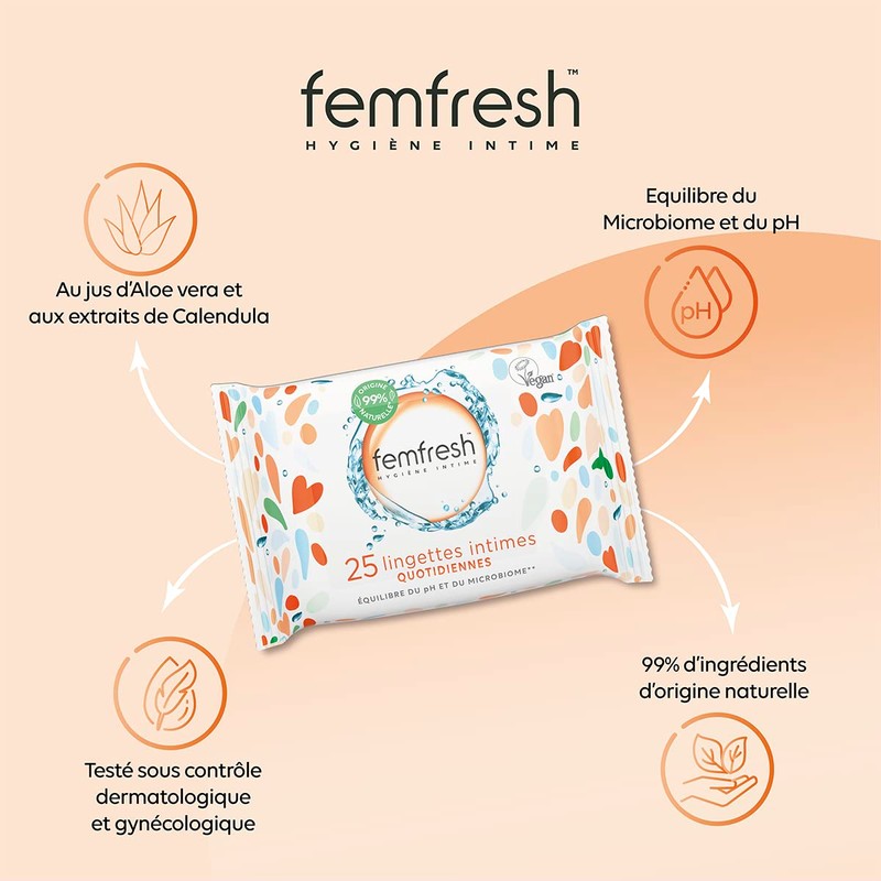 Femfresh - Tägliche Intimtücher, Aloe Vera & Ringelblume – 25