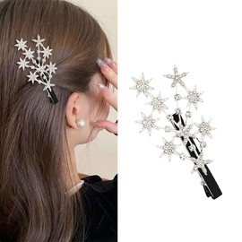 Rhinestone Star Hair Clips for Women Girls Silver Star Duckbill Hair Clips Barrette for Thick Thin Hair Decorations for Brides Accessories for Hair Decor