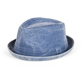 Cotton Pork Pie Hat for Men, Diamond Crown, Vintage Look, Fedora Style (UK, Numeric, 7 3/8, Blue)