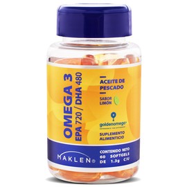 Maklen Omega 3 | EPA 720 + DHA 480 - Golden Omega® Sabor Limon | 60 Softgels de 1,300 mg