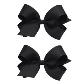 Wee Ones Girls 2 Pack Grosgrain Hair Bows with Plain Wrap Centre on a Wee Stay No Slip Clip, Large, Black