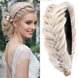 Braided Headband With Tooth Wide Braid Messy Hair Hoop Women Fashion Hair Accessories (White Blonde)