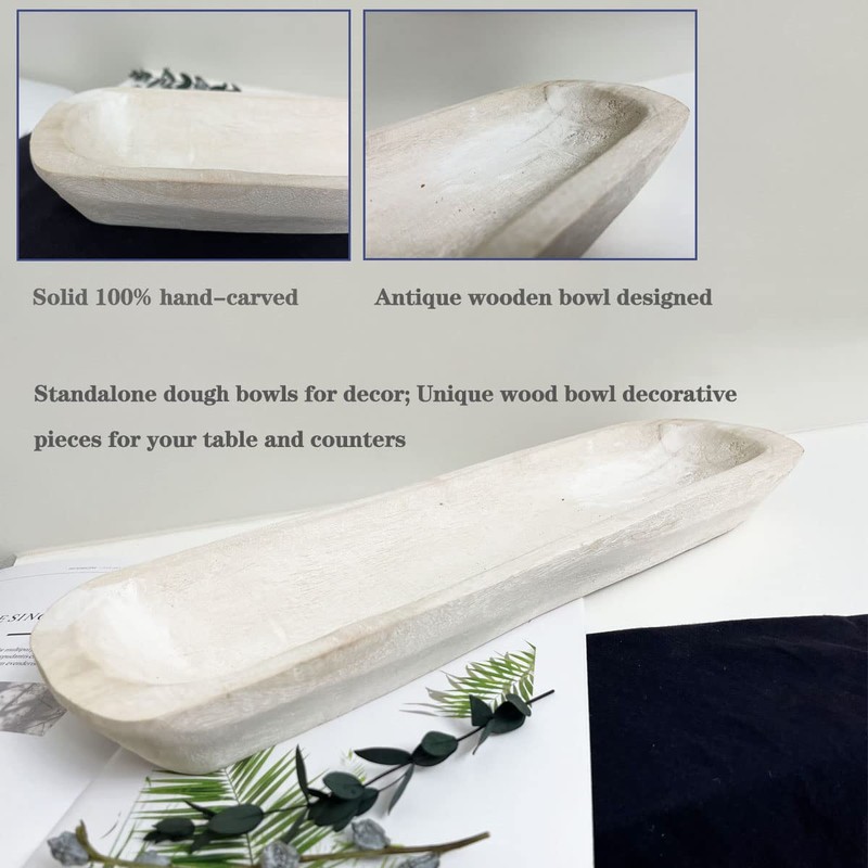 BEDAZE Wooden Dough Bowls Decorative，Rustic Bread Long Bowls Decor Wood