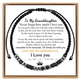 Inspirational Morse Code Bracelets for Women Men Mothers Day Birthday Christmas Gifts Mom Mother Father Daughter Aunt Grandmother Jewelry Cord Wrap Bracelet with Black Hematite Beads, Nylon, hematite