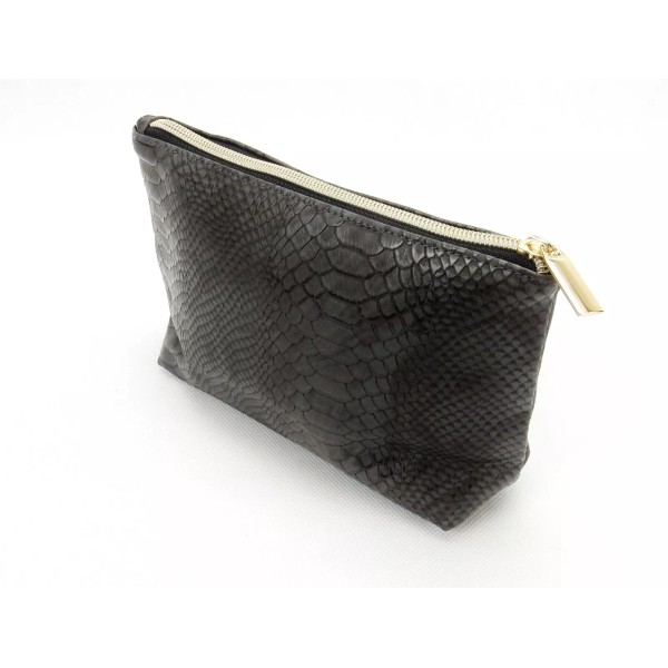Kingsley Cosmetic Travel Bag, Zippered, Faux Reptile, Gray, Rectangular Design,