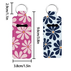 FREEBLOSS 2Pcs Chapstick Holder Keychain Lip Balm Holder Keychain Flowers Lightweight Lipstick Sleeve Pouch with Minimalist Floral Pattern for Women Girls 1.5x3.8''