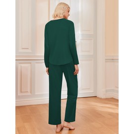 Ekouaer Pajamas Sets for Women Matching Pjs Soft Sleepwear Fall Winter Loungewear 2 Piece Outfits Blackish Green,Medium