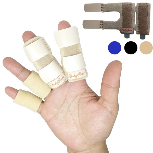 BodyMoves 2 Double Sided Finger Splints Plus 2 Sleeves (Desert Sand Beige)