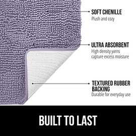 GORILLA GRIP GORILLA GRIP Bath Rug Mat 60x24 Thick Soft Absorbent Chenille, Quick Dry Microfiber Mats, Rubber Backing Machine Washable Shower Floor Rugs, Bathmat Runner Bathroom Home Decor Accessories Light Purple