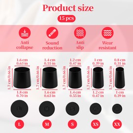 15 Pair Heel Caps for High Heels, Black XX to L 5 Size High Heel Tip Covers Non-Slip Heel Replacement Caps & Heel Stoppers for Grass Heel Tip Replacement Tap for Heel Tip Replacement