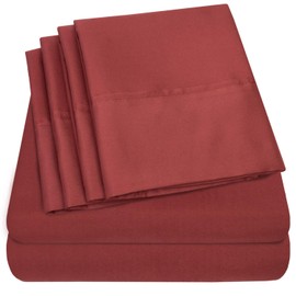 Queen Sheets Burgundy - 6 Piece 1500 Supreme Collection Fine Brushed Microfiber Deep Pocket Queen Sheet Set Bedding - 2 Extra Pillow Cases, Great Value, Queen, Burgundy