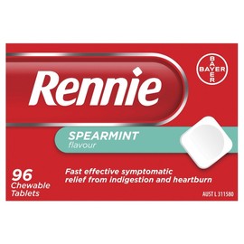 Rennie Indigestion & Heartburn Relief Spearmint Chewable Tab X 96