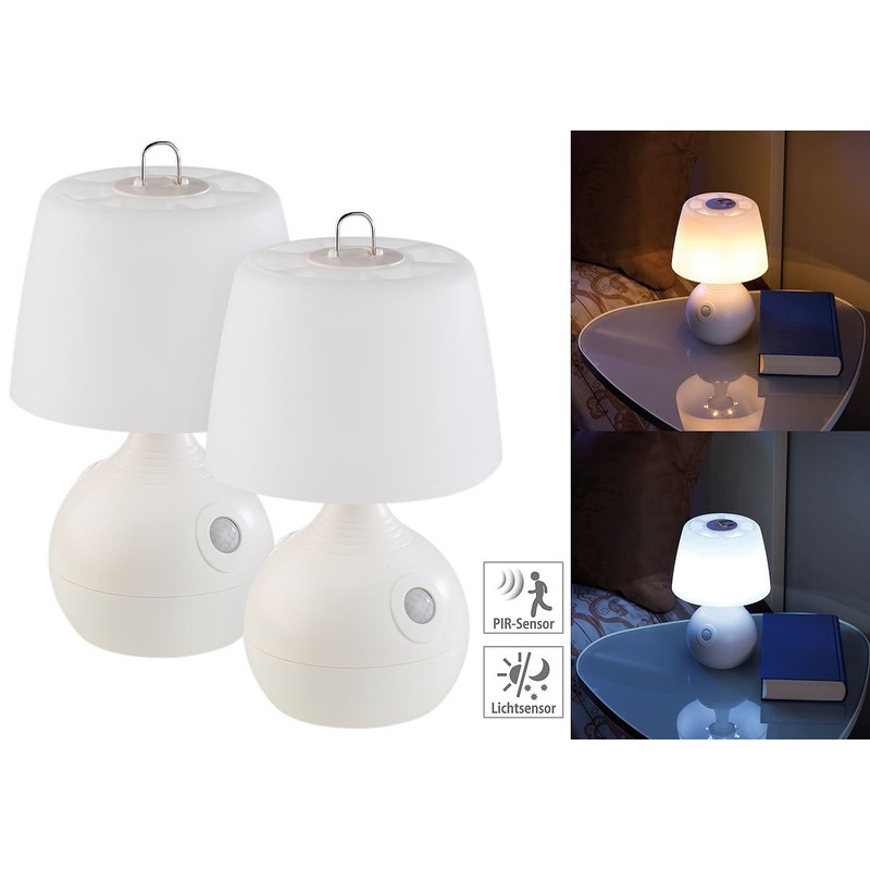Lunartec Wireless Bedside Lamp: Set of 2 LED Table Lamps,