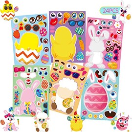 YNERHAI 24sheets Easter Face Making Stickers Chicks Sticker Kids Gifts Can Make Their Own Face Easter Sheep Rabbit Colored Egg Chicks Mixed with Manual DIY Face Making Stickers Holiday Toy Gifts