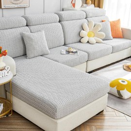 Yoovat Sofa Covers Soothing Home Sofa Covers Sofa Hero Covers Couch Cushion Covers for Dogs Stretch Couch Covers Slipcovers for Couches and Sofas (Wheat-Light Gray,Large Single Seat Cover)