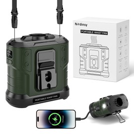 Nodinsy 10000mAh Portable Waist Fan Rechargeable, 5 Speeds 16000RPM Brushless Motor Strong Airflow, Wearable Cooling Shirt Belt Fan for Outdoor Jobsite, Camping, Father's Day Gifts for Dad Men