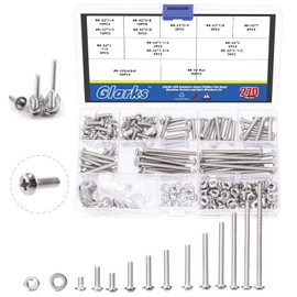 Glarks 270Pcs Machine Screw Assortment Kit #8-32 Stainless Steel Phillips Pan Head Assorted Nuts Bolts and Flat Washers Set, 304 Stainless Steel Machine Screws Assortment Set with Storage Case