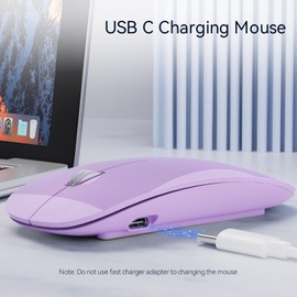 Uiosmuph G11 Wireless Mouse, USB C Rechargeable Computer Mouse, Slim Silent Mice 2.4GHz Optical with USB Nano Receiver and Type C Receiver for Laptop/Mac/PC - Purple