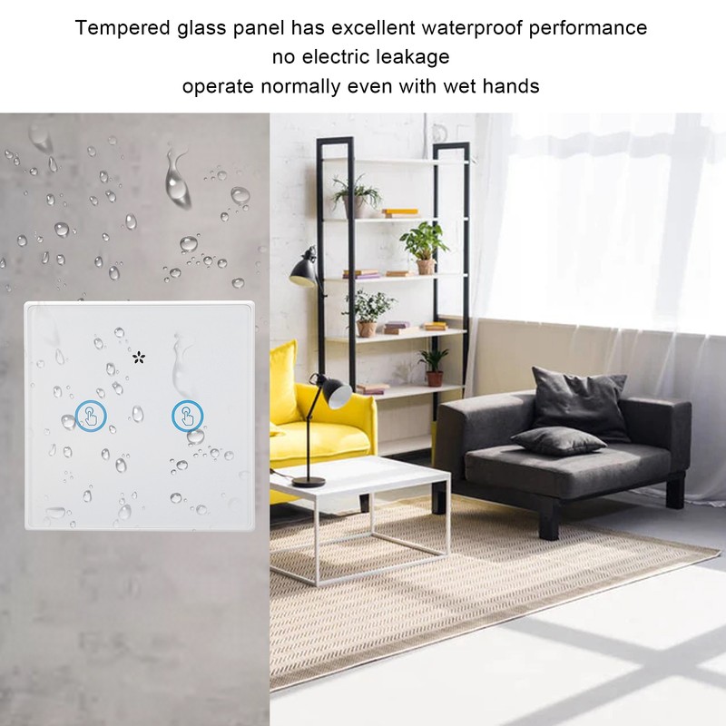 Smart Wall Touch Switch 433MHz Tempered Glass Panel Wiring Free