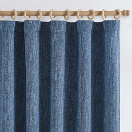 jinchan Burlap Look Curtains 90 Inches Long Linen Textured Curtains for Living Room Light Filtering Farmhouse Curtains Rod Pocket Window Curtain Panels for Bedroom 2 Panels Blue Curtains