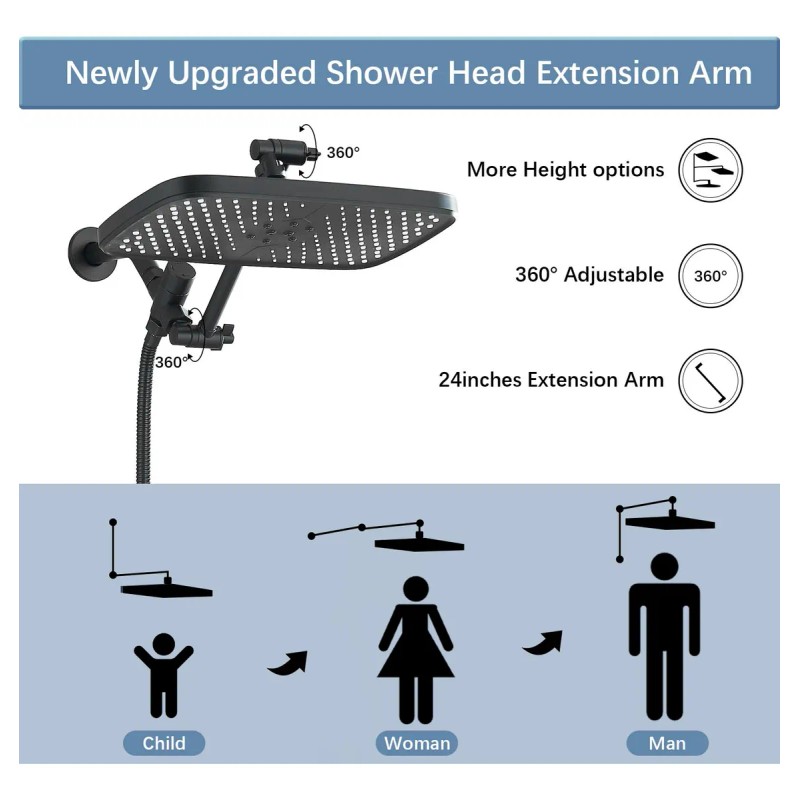 Regadera Cuadrada Negra Con Manguera Tipo Lluvia Y Telefono
