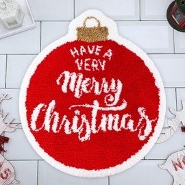 Ceenna Christmas Bathroom Rugs 22 x 26 Inch Red Round Christmas Bath Mat Non Slip Decorative Soft Bath Rugs Absorbent Cute Christmas Bathroom Decor Washable Machine for Holiday New Year Home Floor