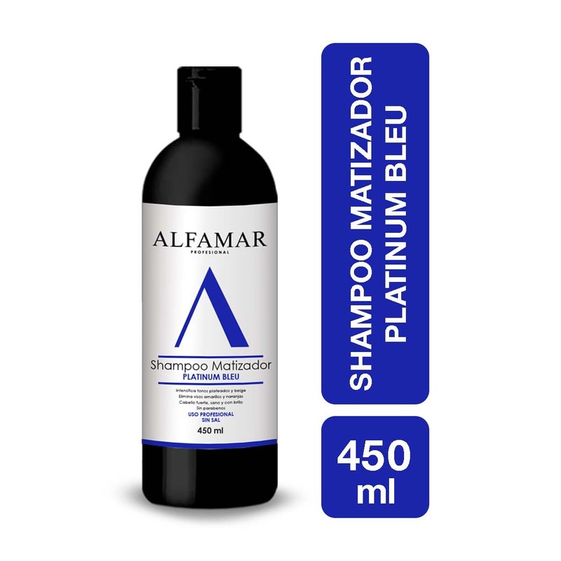 Shampoo Matizador Platinum Bleu Alfamar - Neutraliza Tonos Amarillo, Verde