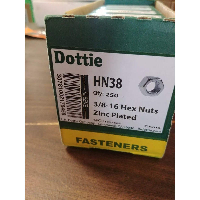 Dottie HN38 3/8-16 Hex Nuts Zinc Plated 250 NEW