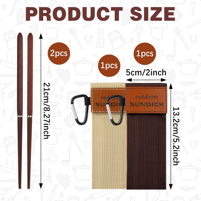 Piriuuo 2 Pairs Foldable Wood Chopsticks, Travel Chopsticks Portable Chopsticks