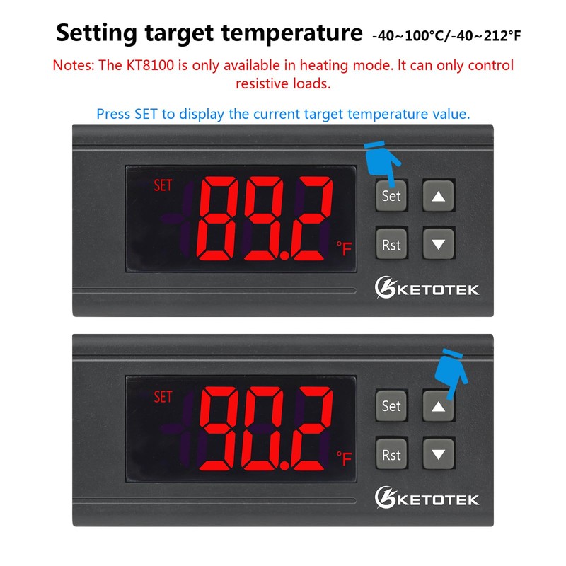 KETOTEK KT8100 Digital Heating PID Temperature Controller 120V Dimming Thermostat