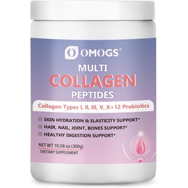 OMOGS Hydrolyzed Collagen Peptide Powder with Prebiotics, Vitamin C & Cranberry Extract，Support Hair, Skin, Nails, Bones, Digestive & Urinary Tract Health, Easy Dissolve, Non-GMO, for Women & Men.